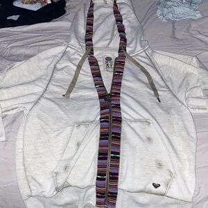 Roxy Off-White Hoodie with Striped Trim